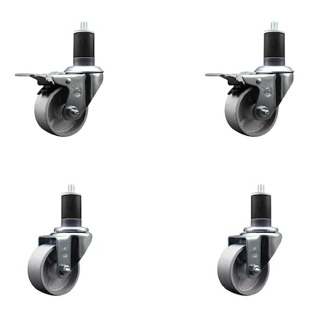 Service Caster 3'' Semi Steel Swivel 1-5/8'' Expanding Stem Caster Set 2 Total Lock Brakes, 4PK SCC-EXTTL20S315-SSR-2-S-2-158